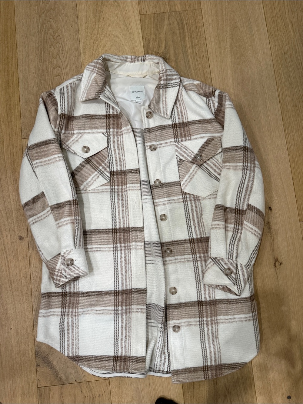 Gentle Fawn Cream and Brown Plaid Utility Shacket